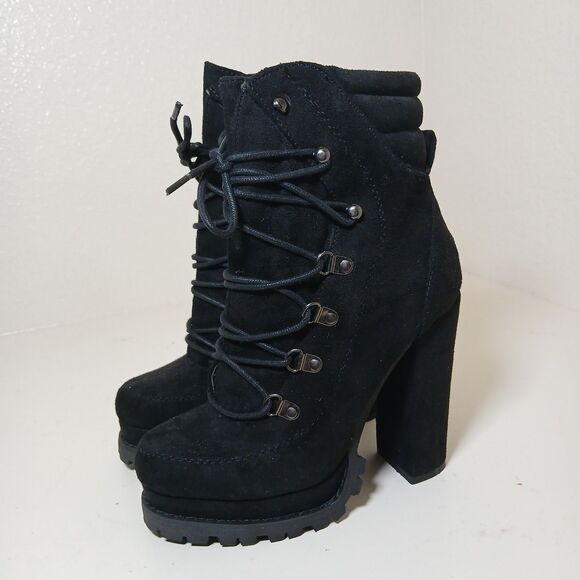 Shoes - Liliana Black 5 inch lace up ankle boots Womens Size 6 Faux Suede #A5